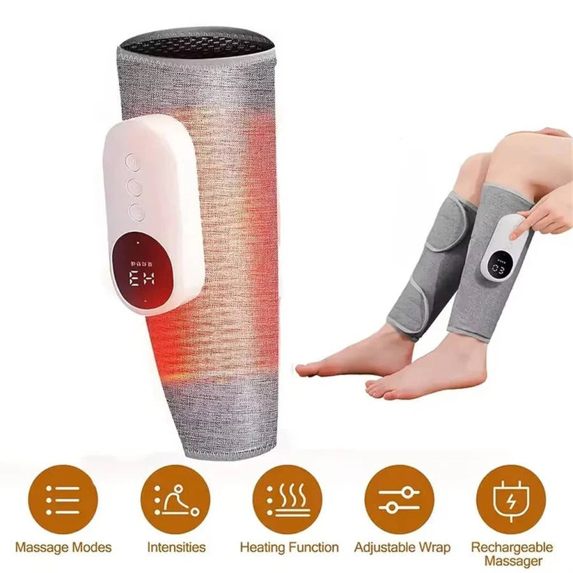 RelaxWrap trådløs kompressionsmassager — tilpasset varme og segmenterede luftkamre til lægge og underarme