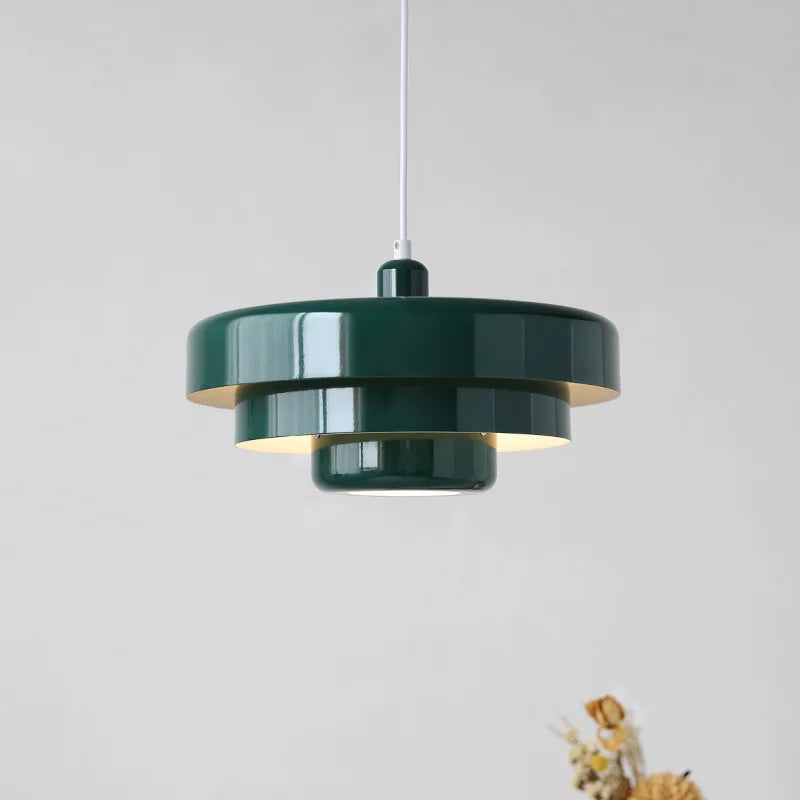 Aureli Tiered Pendant Lamp With Bold Orange White And Forest Green Accents For Modern Living Spaces