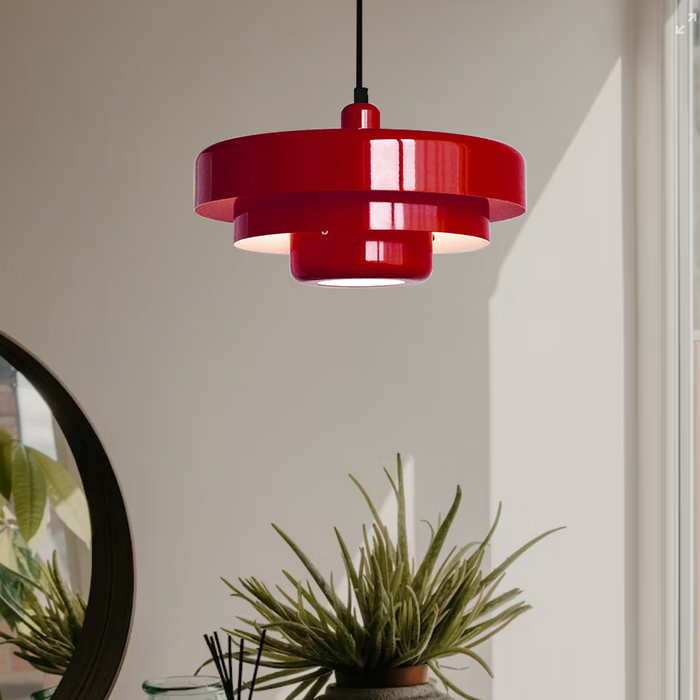 Aureli Tiered Pendant Lamp With Bold Orange White And Forest Green Accents For Modern Living Spaces