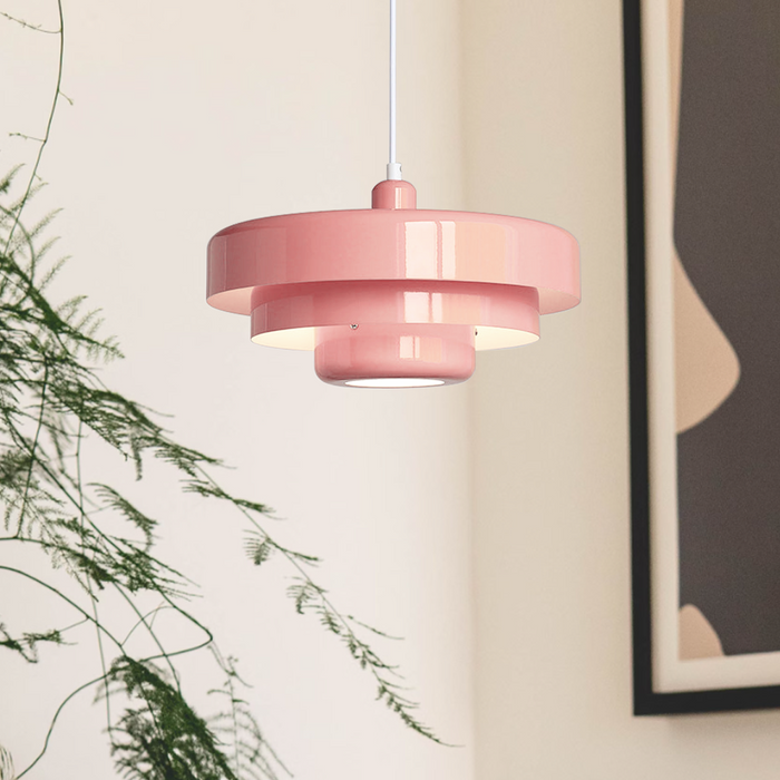 Aureli Tiered Pendant Lamp With Bold Orange White And Forest Green Accents For Modern Living Spaces