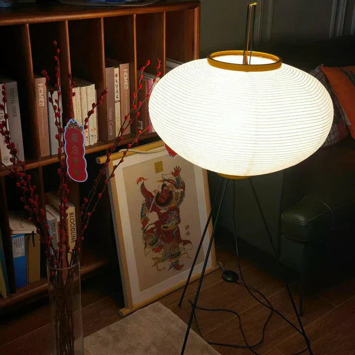 Rice Paper Floor Lamp With Sculptural Japanese Shade In Totem Or Pagoda Form For Cozy Living Rooms