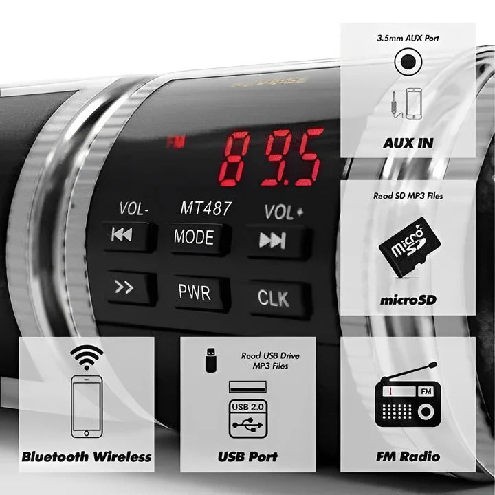 Rider's Choice -Bluetooth-moottoripyörän audiojärjestelmä — Integroitu FM-viritin ja USB-portti