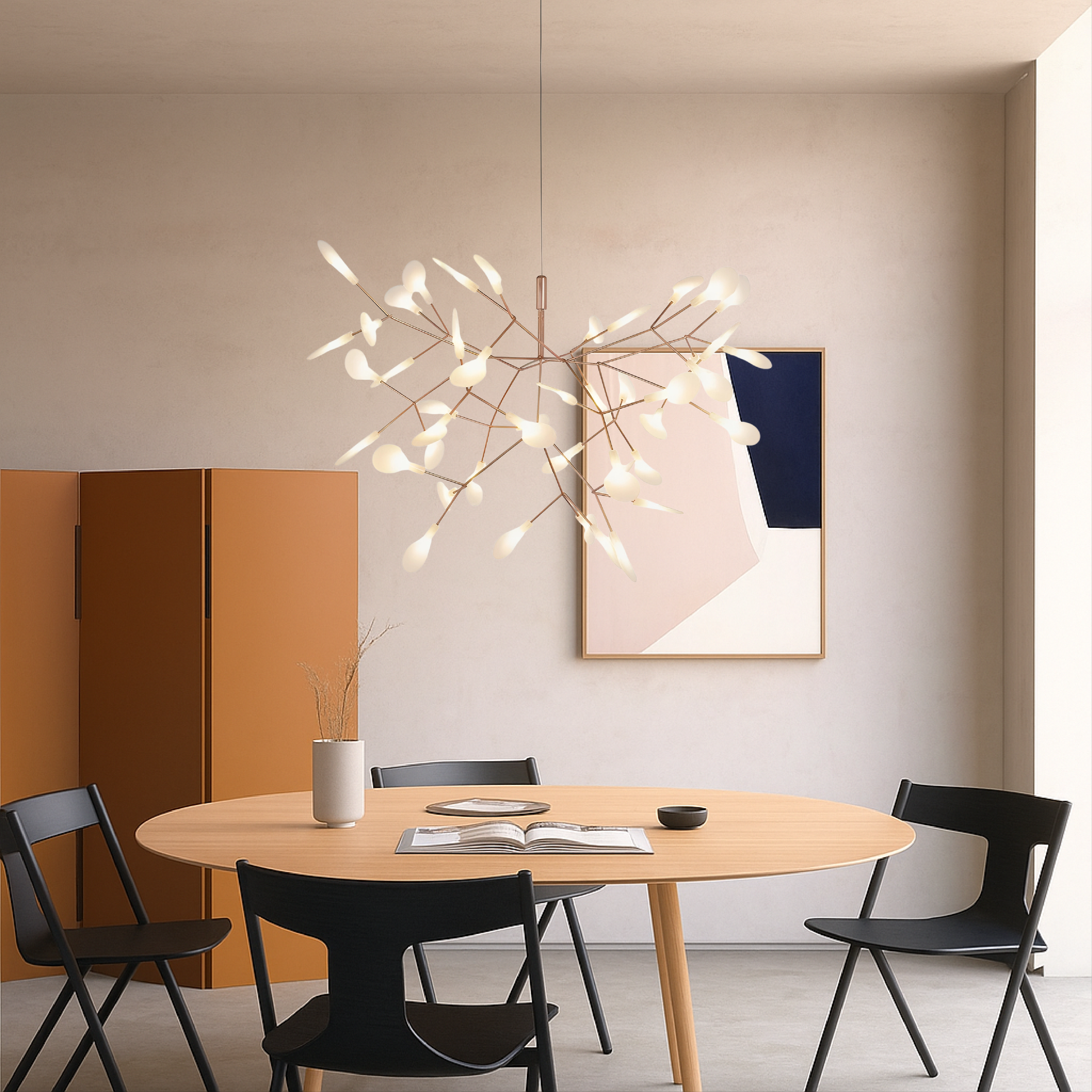 Firefly Pendant Light With 45 LED Points In Rose Gold Metal Ceiling Lamp For Dining Room