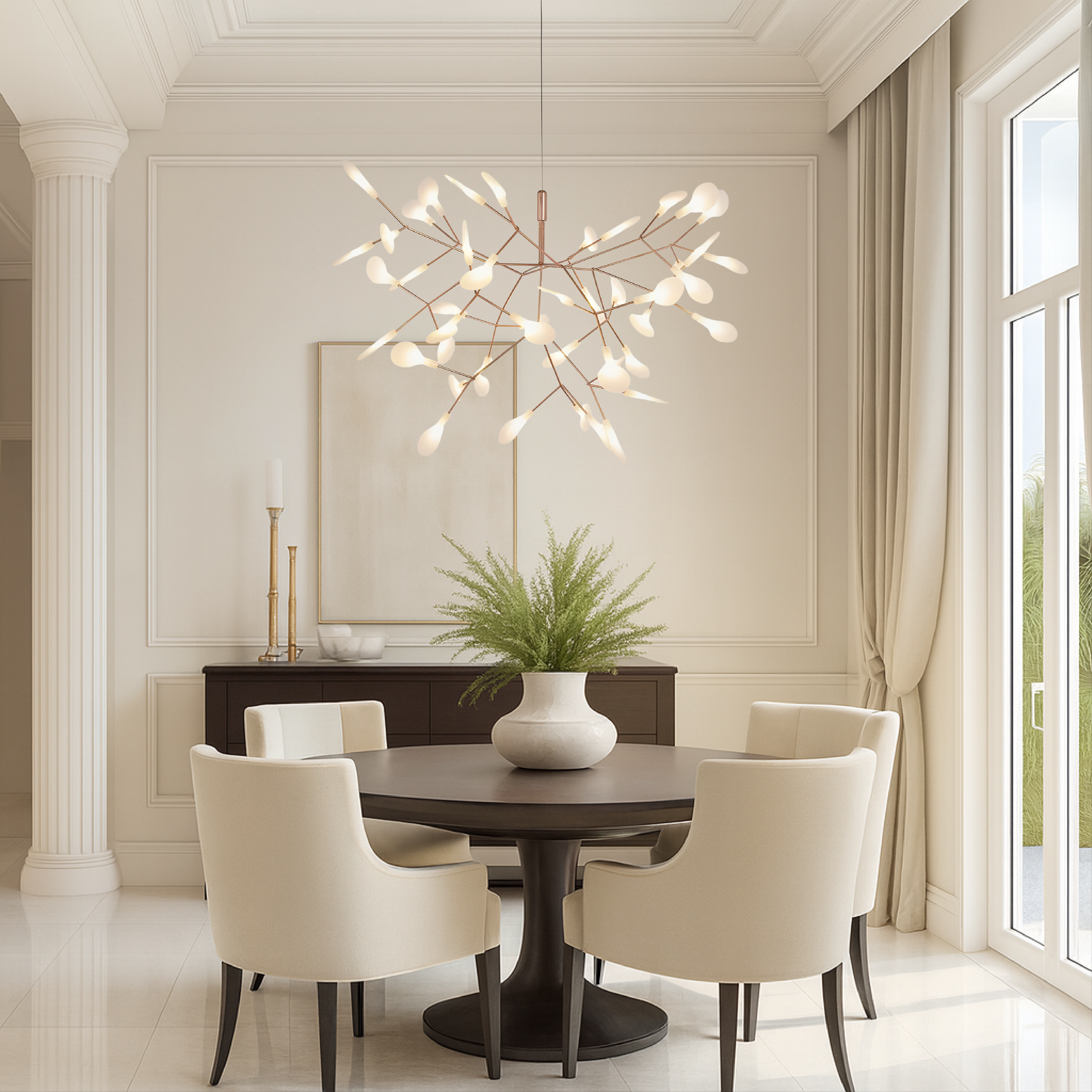 Firefly Pendant Light With 45 LED Points In Rose Gold Metal Ceiling Lamp For Dining Room