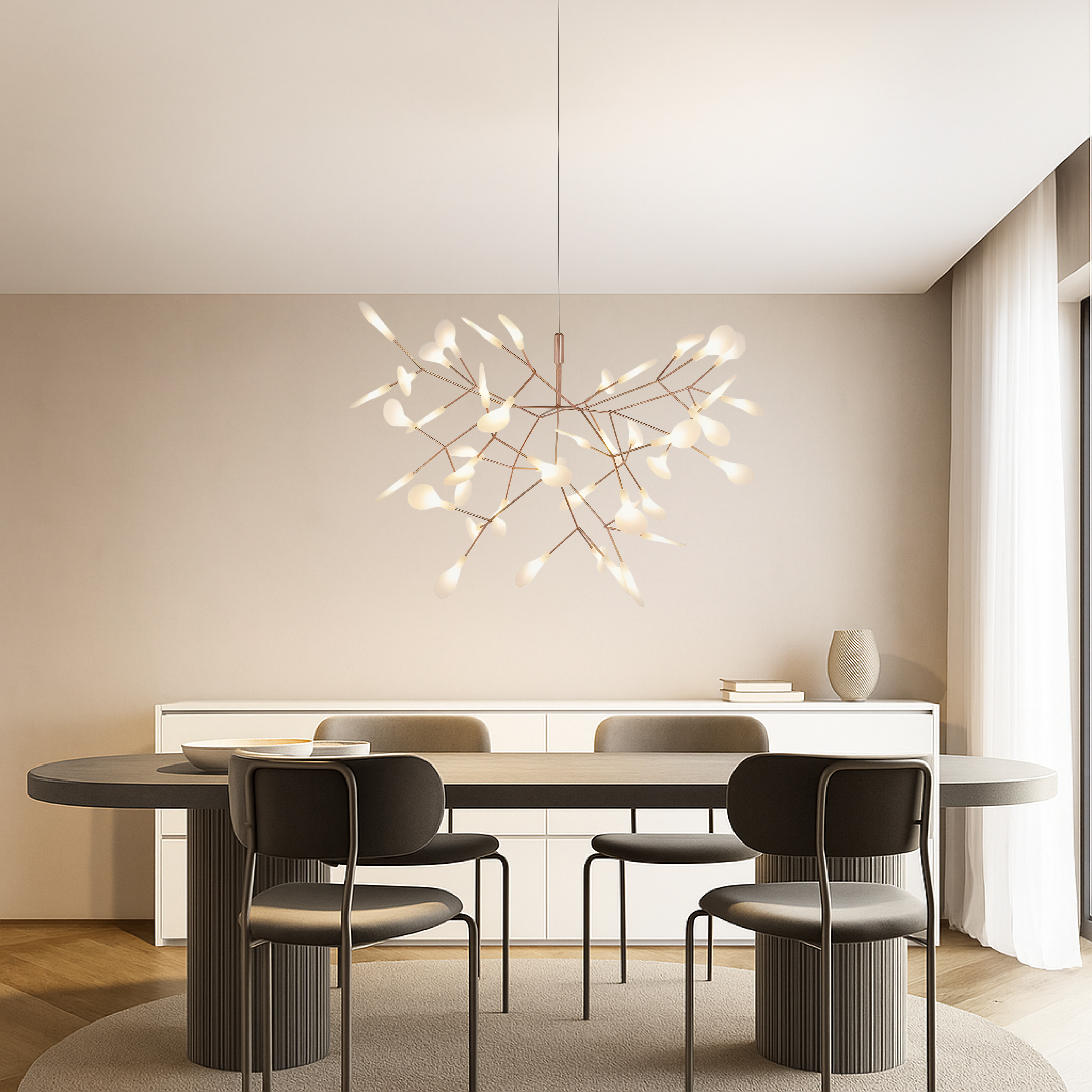 Firefly Pendant Light With 45 LED Points In Rose Gold Metal Ceiling Lamp For Dining Room