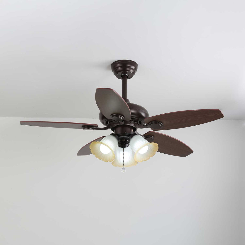 Vintage Wood And Glass Ceiling Fan With Light And Remote