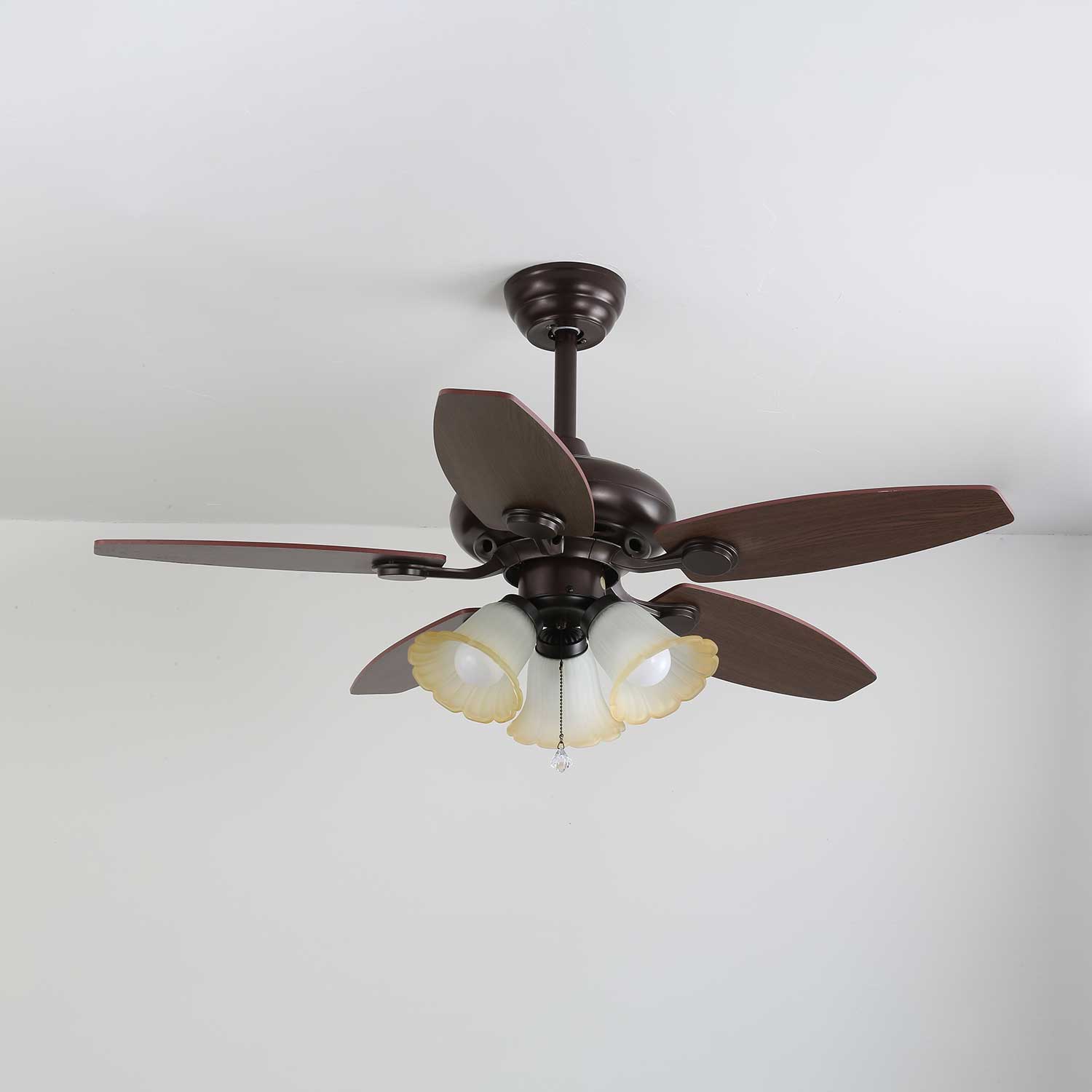Vintage Wood And Glass Ceiling Fan With Light And Remote