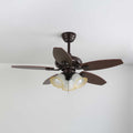 Stropní ventilátor Florence Vintage s dřevěnými a skleněnými světly, průměr 107 cm, šest rychlostí