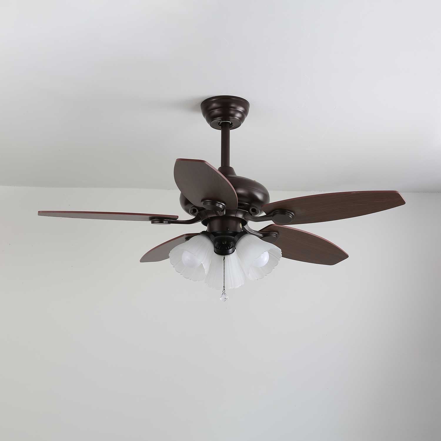 Vintage Wood And Glass Ceiling Fan With Light And Remote