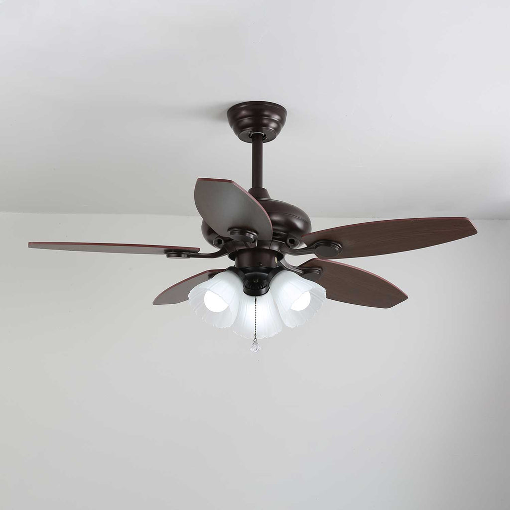 Vintage Wood And Glass Ceiling Fan With Light And Remote