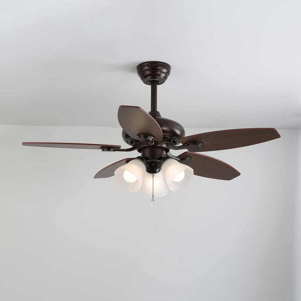 Vintage Wood And Glass Ceiling Fan With Light And Remote