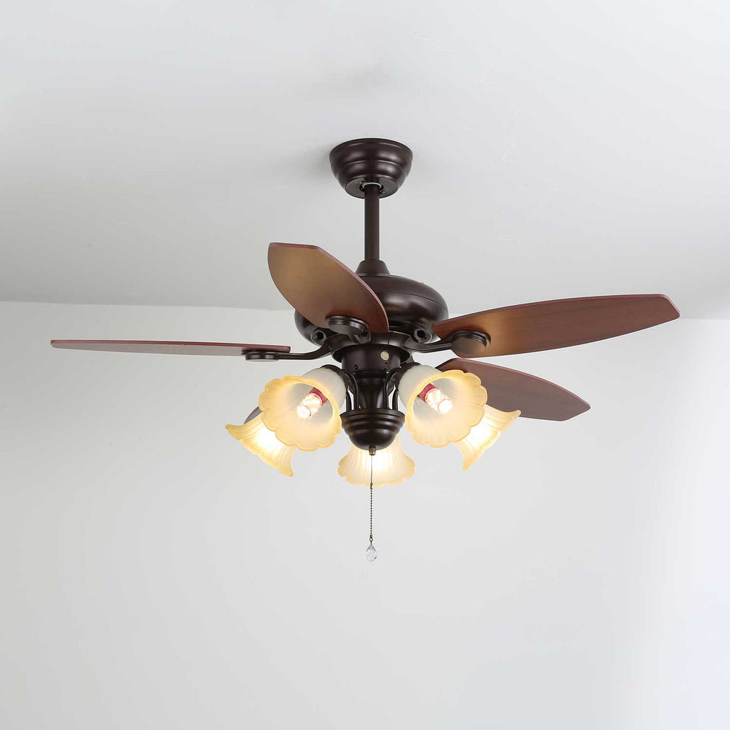 Vintage Wood And Glass Ceiling Fan With Light And Remote