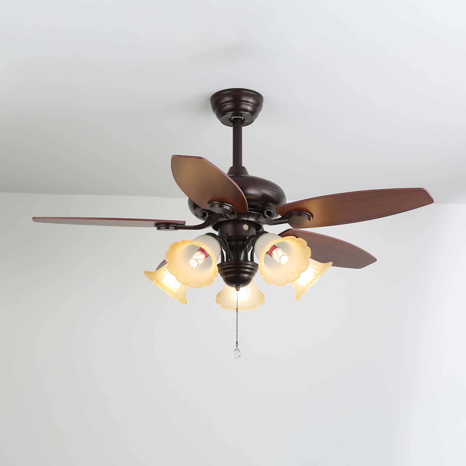 Vintage Wood And Glass Ceiling Fan With Light And Remote