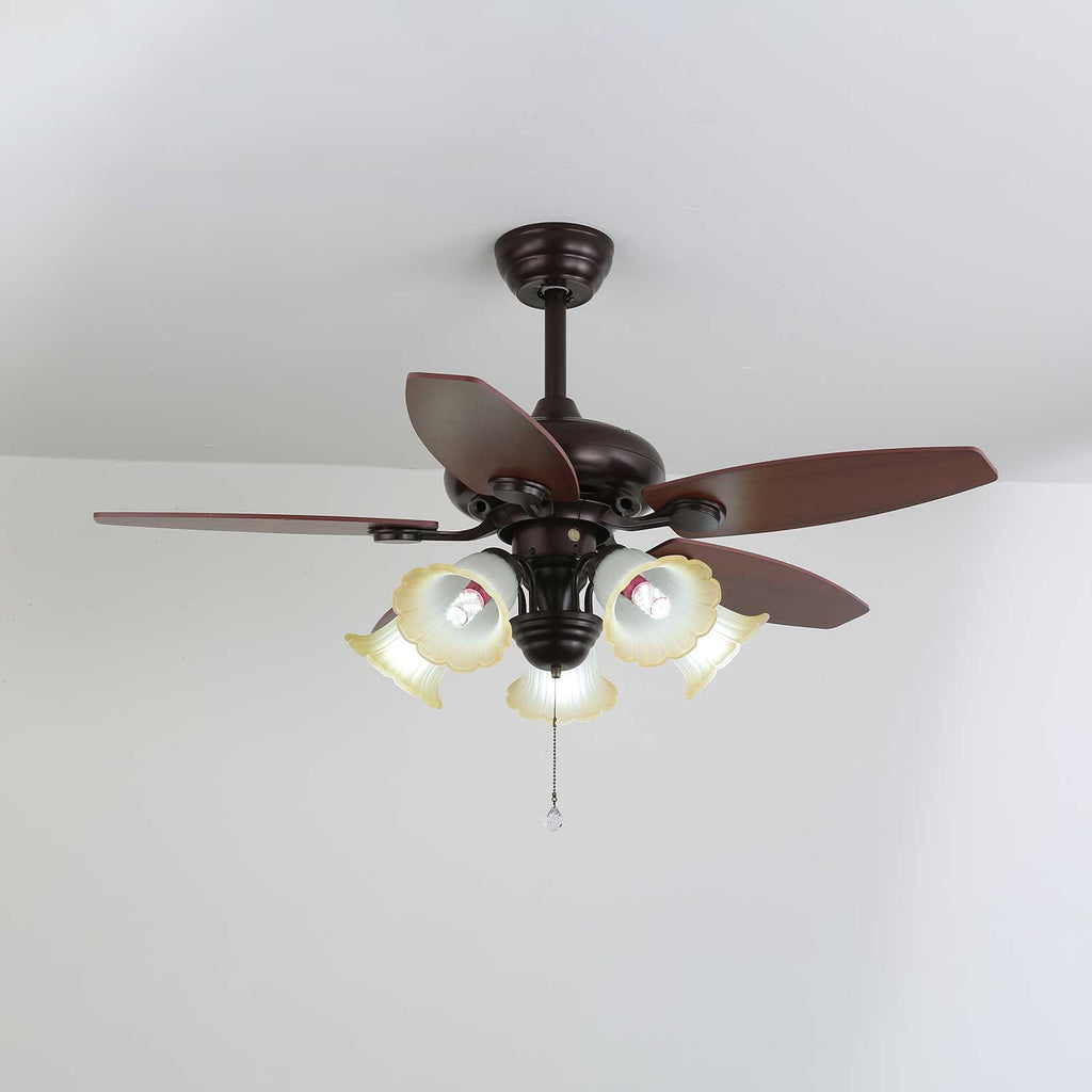 Vintage Wood And Glass Ceiling Fan With Light And Remote