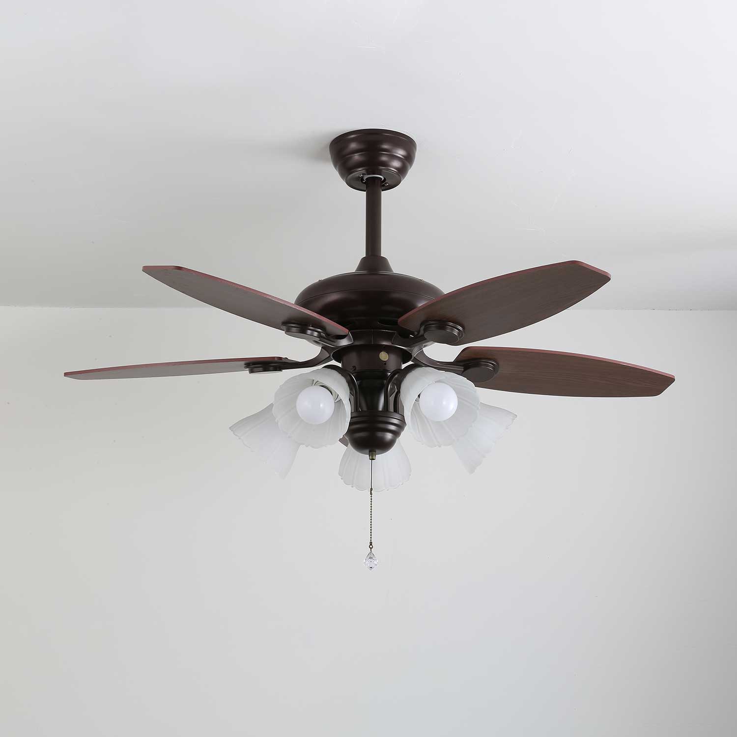 Vintage Wood And Glass Ceiling Fan With Light And Remote