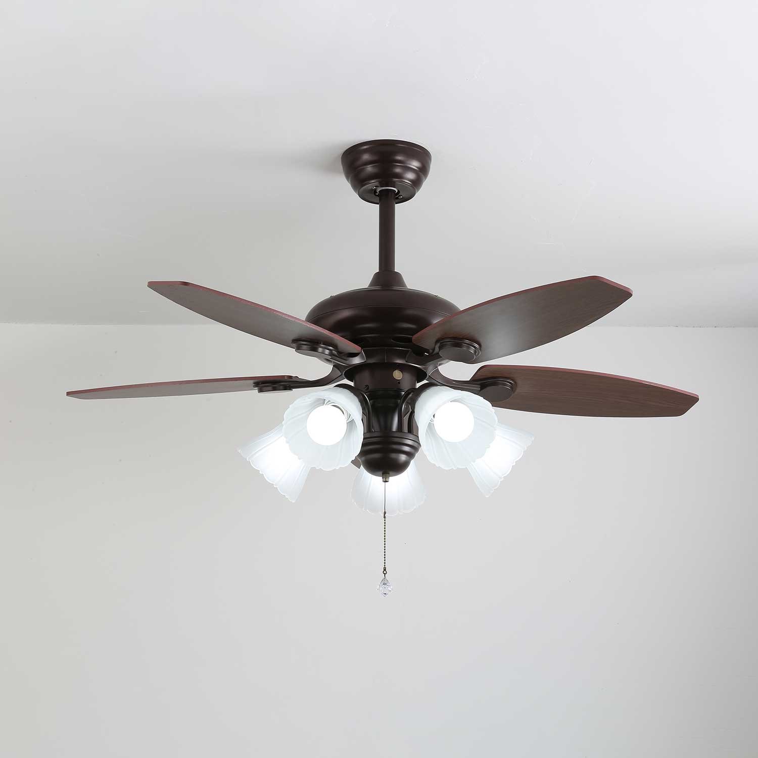 Vintage Wood And Glass Ceiling Fan With Light And Remote