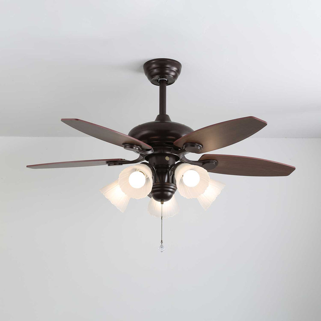 Vintage Wood And Glass Ceiling Fan With Light And Remote