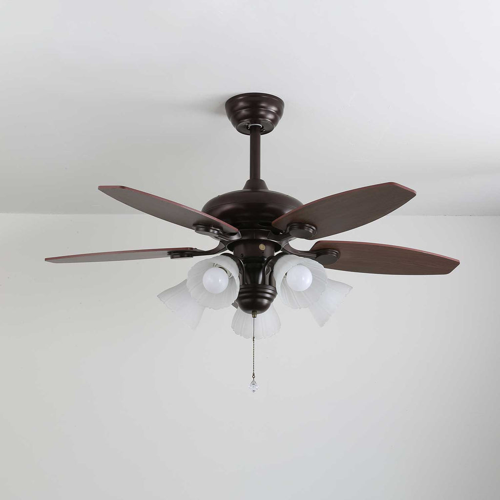 Vintage Wood And Glass Ceiling Fan With Light And Remote