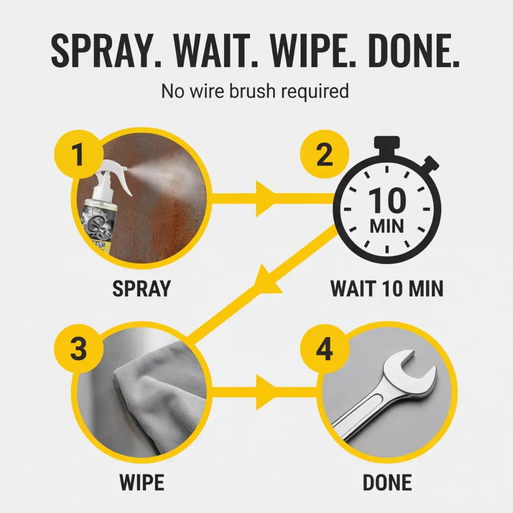 Szybko działający spray do usuwania rdzy — bez szorowania