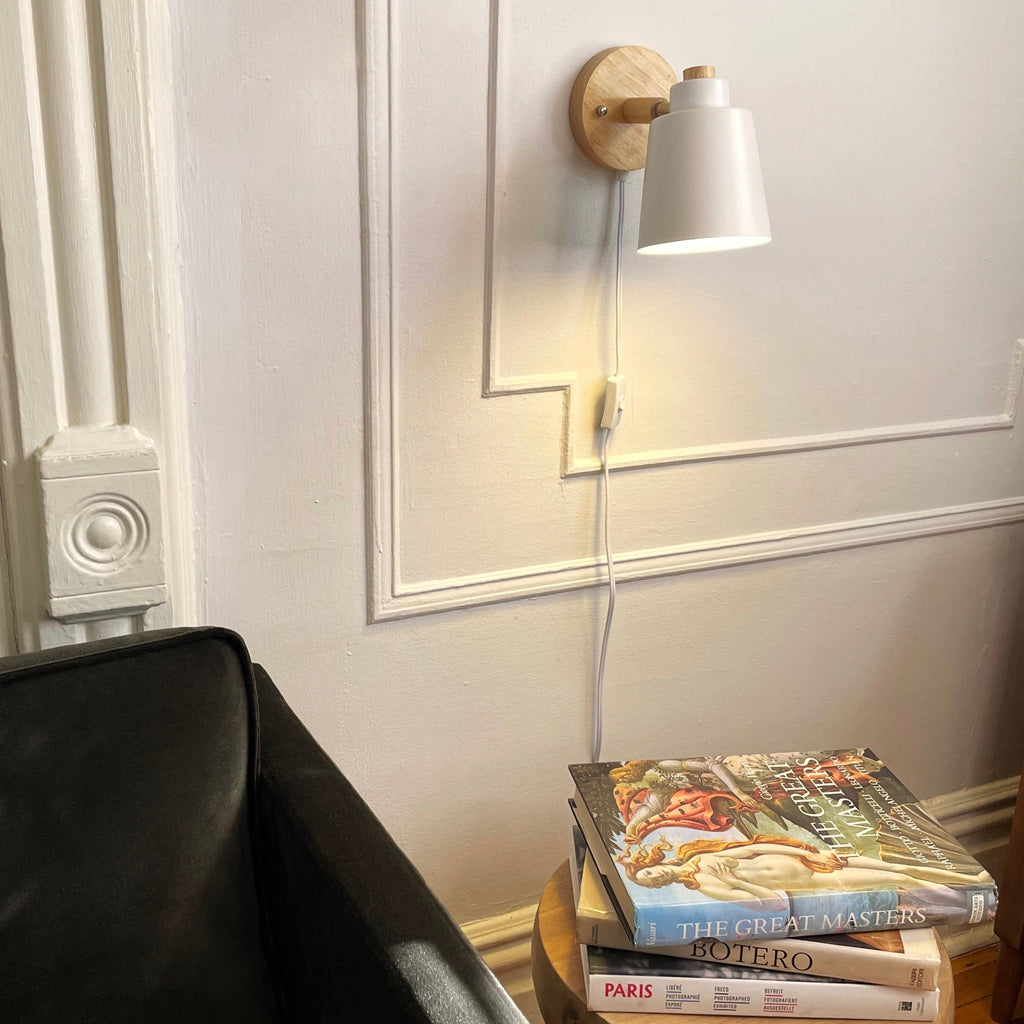 Rotatable Wall Lamp With Wood And Metal, E27 Reading Light, Scandinavian Style