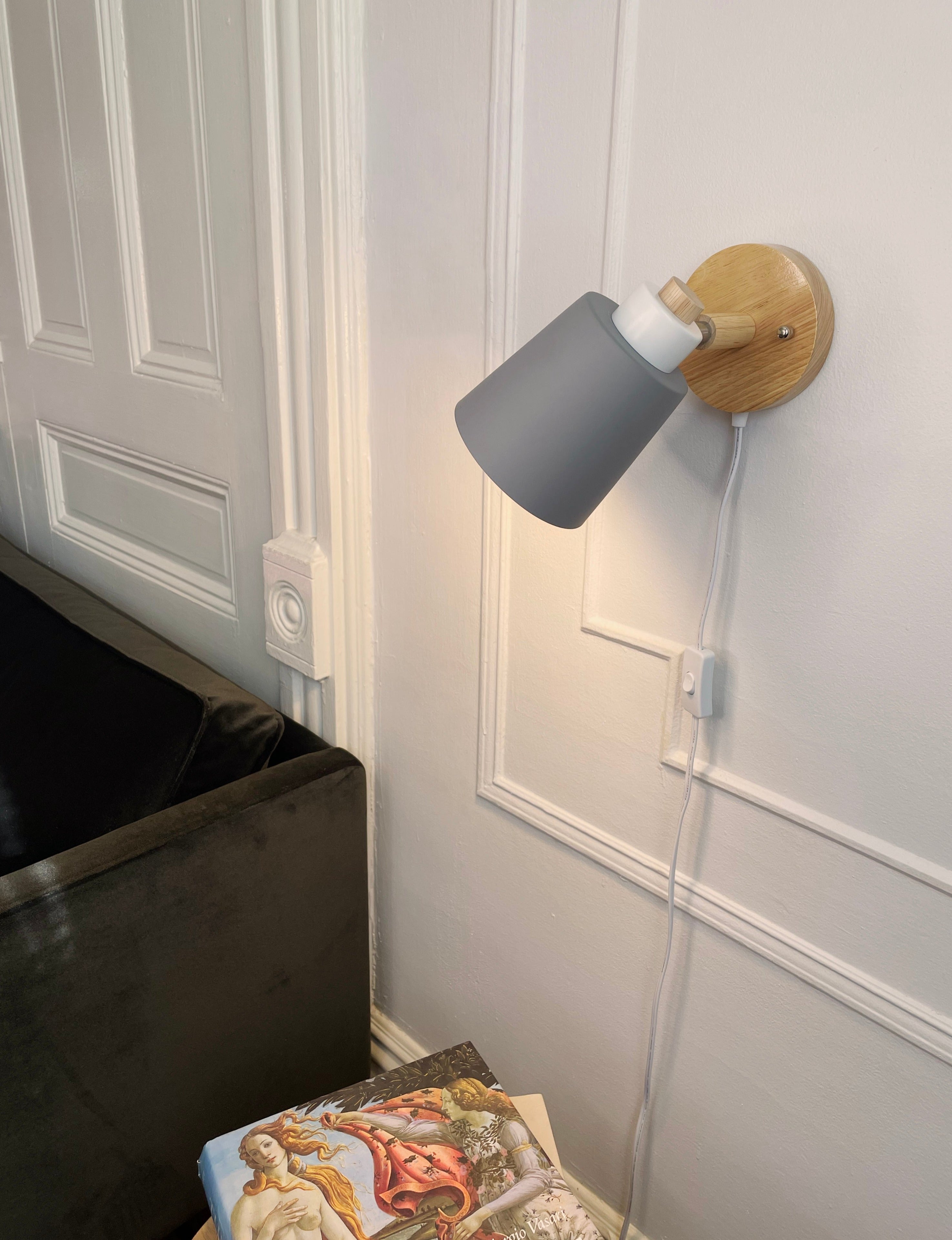 Rotatable Wall Lamp With Wood And Metal, E27 Reading Light, Scandinavian Style