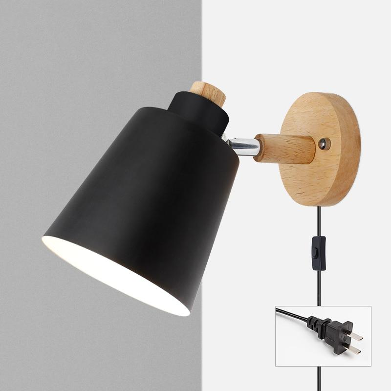 Rotatable Wall Lamp With Wood And Metal, E27 Reading Light, Scandinavian Style