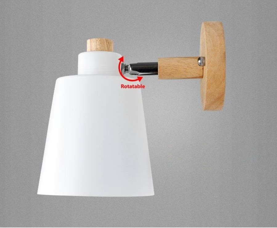 Rotatable Wall Lamp With Wood And Metal, E27 Reading Light, Scandinavian Style