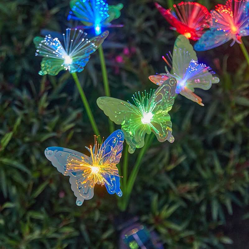 BUTTERFLYLIVA תאורת גן סולארית מפריבי זכוכית בצורת פרפר — עיצוב חוץ צבעוני וזוהר