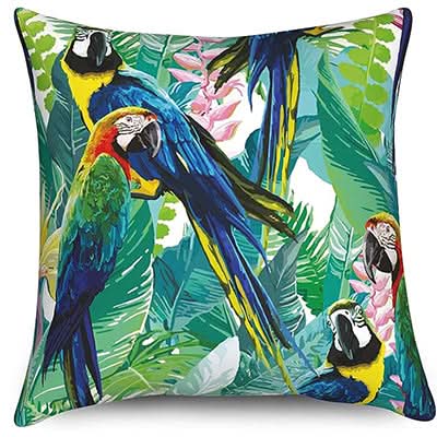 Funda de cojín con hojas de palmera hawaiana PARROTFLOW — Estampado tropical, toque de textura suave