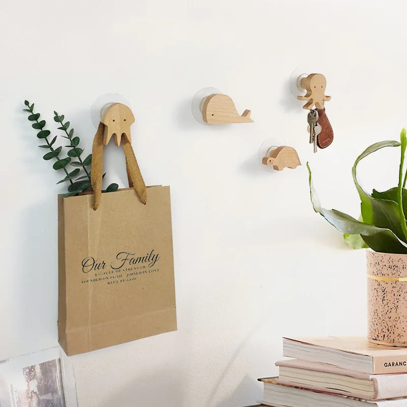 Wooden Animal Wall Hooks Self Adhesive Coat Rack For Kids Room Scandinavian Wall Decor