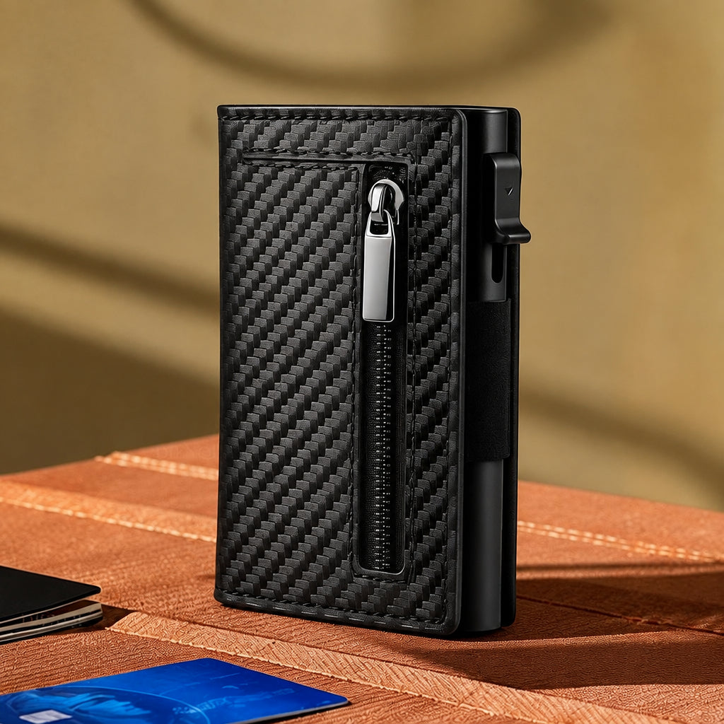 Cartera delgada con bloqueo RFID POCKETELLE — Portatarjetas compacto para el día a día