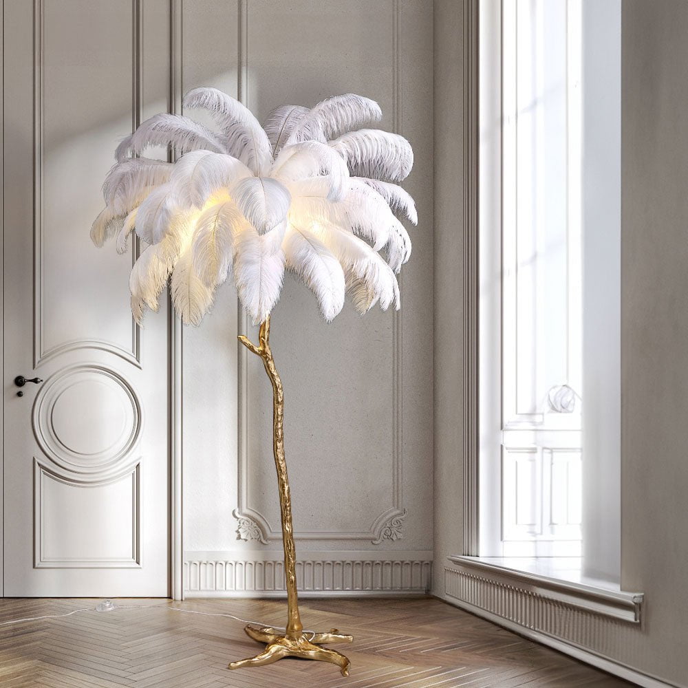 AstraLoom Ostrich Feather LED Floor Lamp With Adjustable Height For Home And Gentle Glow