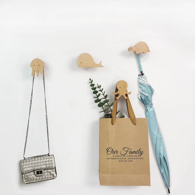 Wooden Animal Wall Hooks Self Adhesive Coat Rack For Kids Room Scandinavian Wall Decor