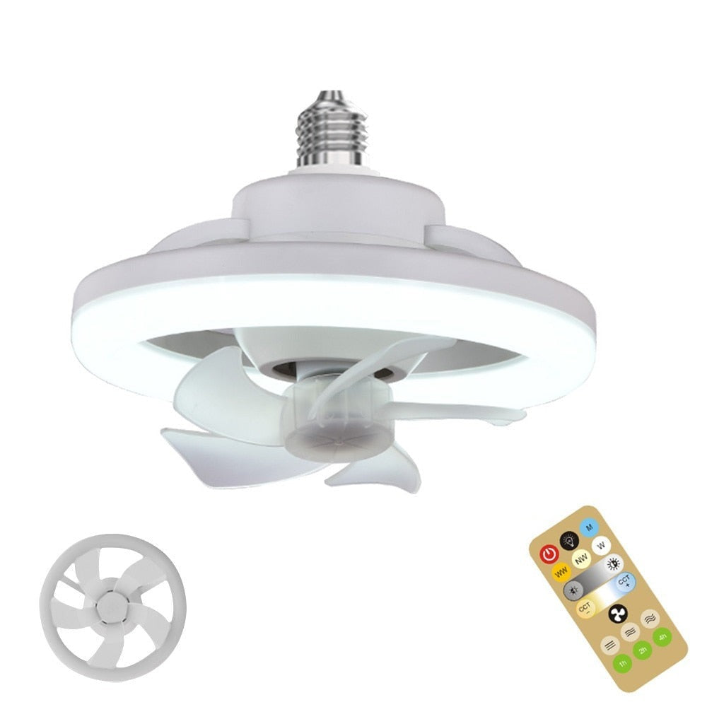 Ceiling Fan With Built-In LED Light And 360 Degree Swivel E27 Socket