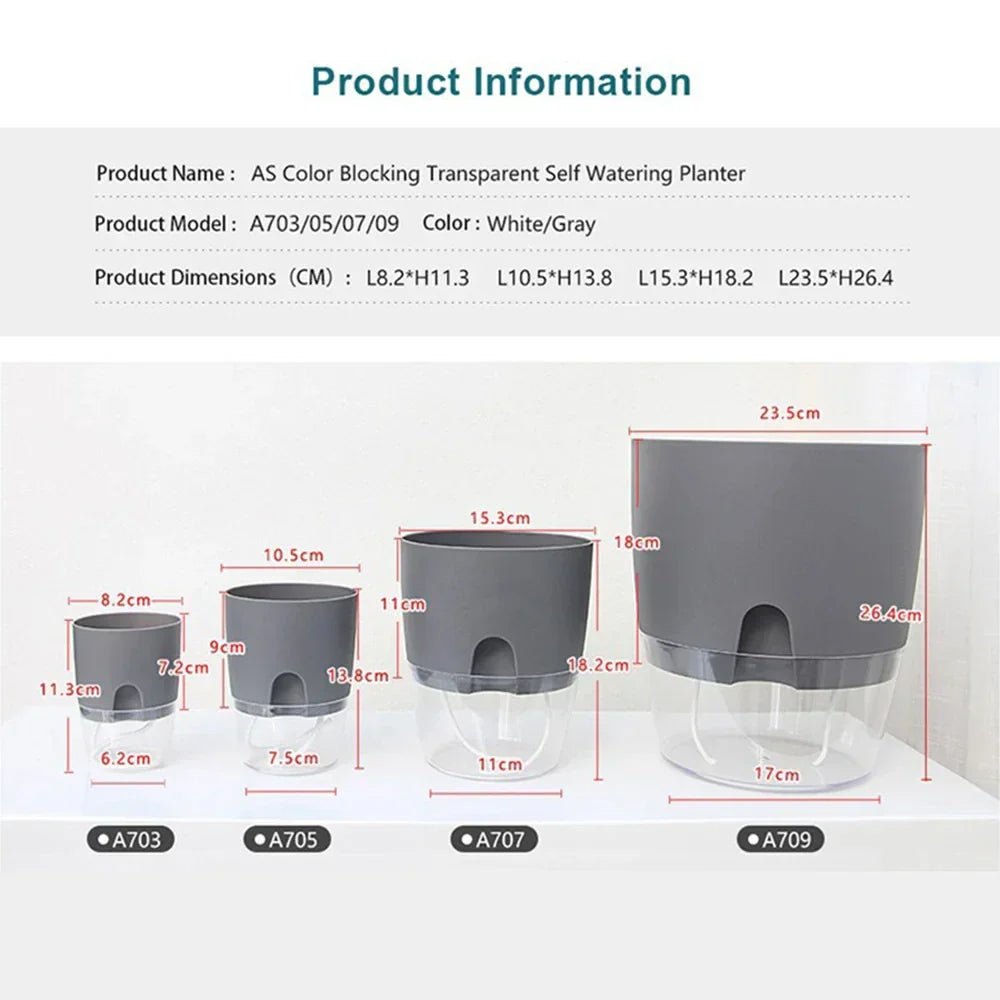 Clear Dual-Tier Plastic Planter With Self-Watering System And Injection Port