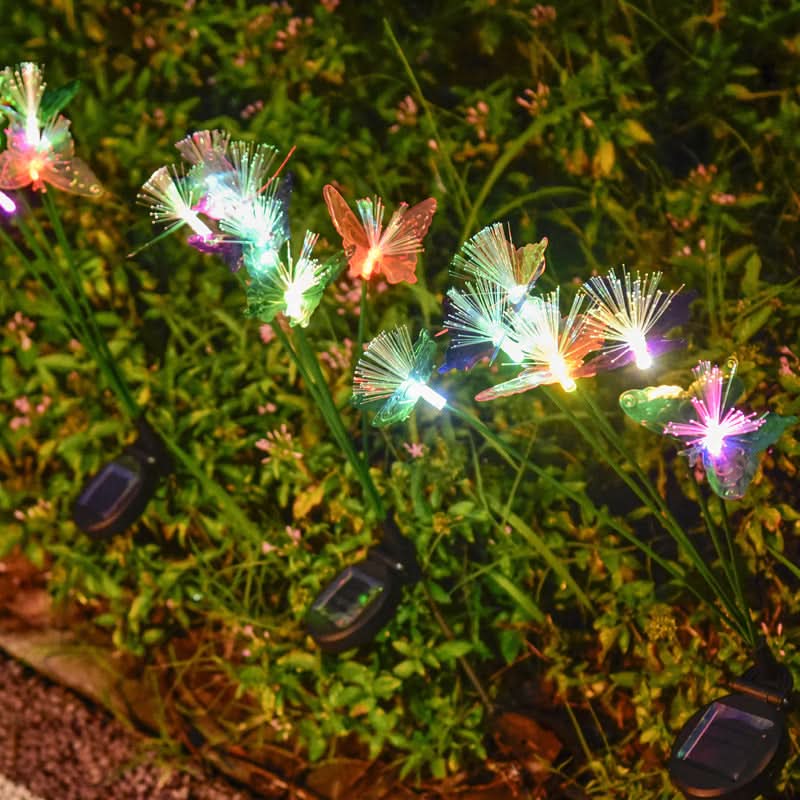 BUTTERFLYLIVA תאורת גן סולארית מפריבי זכוכית בצורת פרפר — עיצוב חוץ צבעוני וזוהר