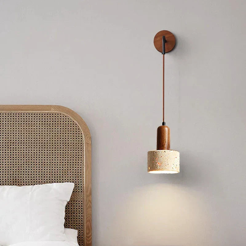Liora Bedside Lamp With Wood And Travertine Wall Mount For Japandi Spaces In Modern Homes