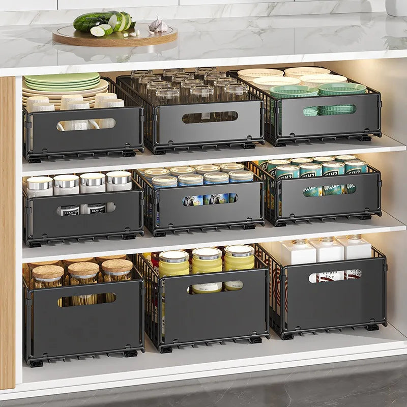Spice Drawer Extendable Organizer For Deep Cabinet Storage Carbon Steel Black