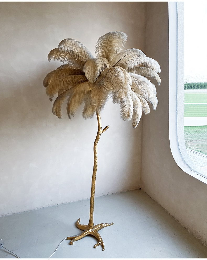 AstraLoom Ostrich Feather LED Floor Lamp With Adjustable Height For Home And Gentle Glow