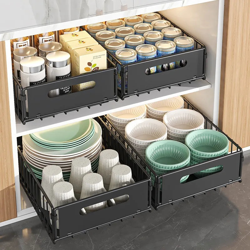 Spice Drawer Extendable Organizer For Deep Cabinet Storage Carbon Steel Black