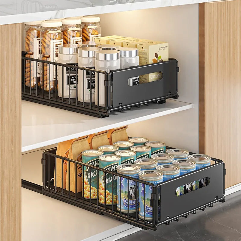 Spice Drawer Extendable Organizer For Deep Cabinet Storage Carbon Steel Black