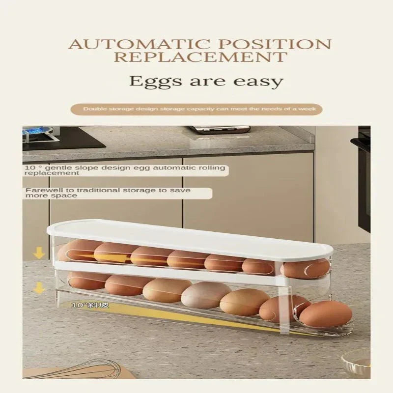 EggFlow automatisk äggorganiserare med två nivåer och rullfunktion — framåtrullningsmekanism
