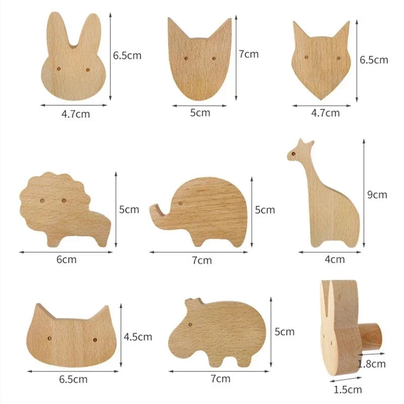 Wooden Animal Wall Hooks Self Adhesive Coat Rack For Kids Room Scandinavian Wall Decor