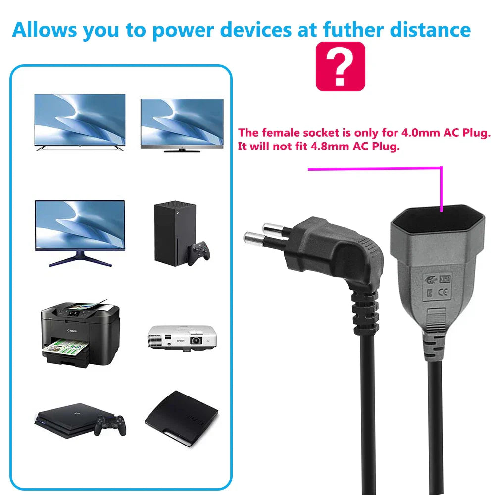 EU Extension Cable With 2 Pin Europlug For Lamps And Devices