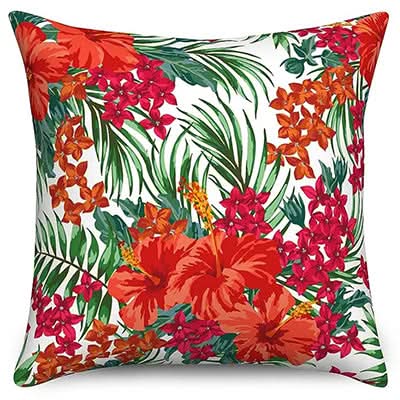 Funda de cojín con hojas de palmera hawaiana PARROTFLOW — Estampado tropical, toque de textura suave