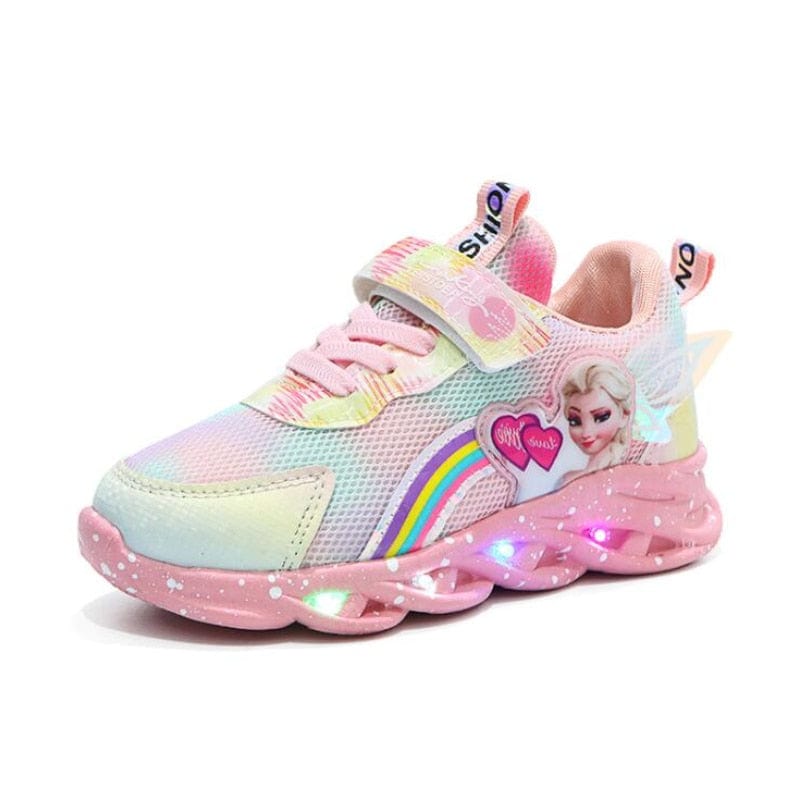 Glittery LED Light Up Kids Sneakers With Pink Accents And Purple Trim