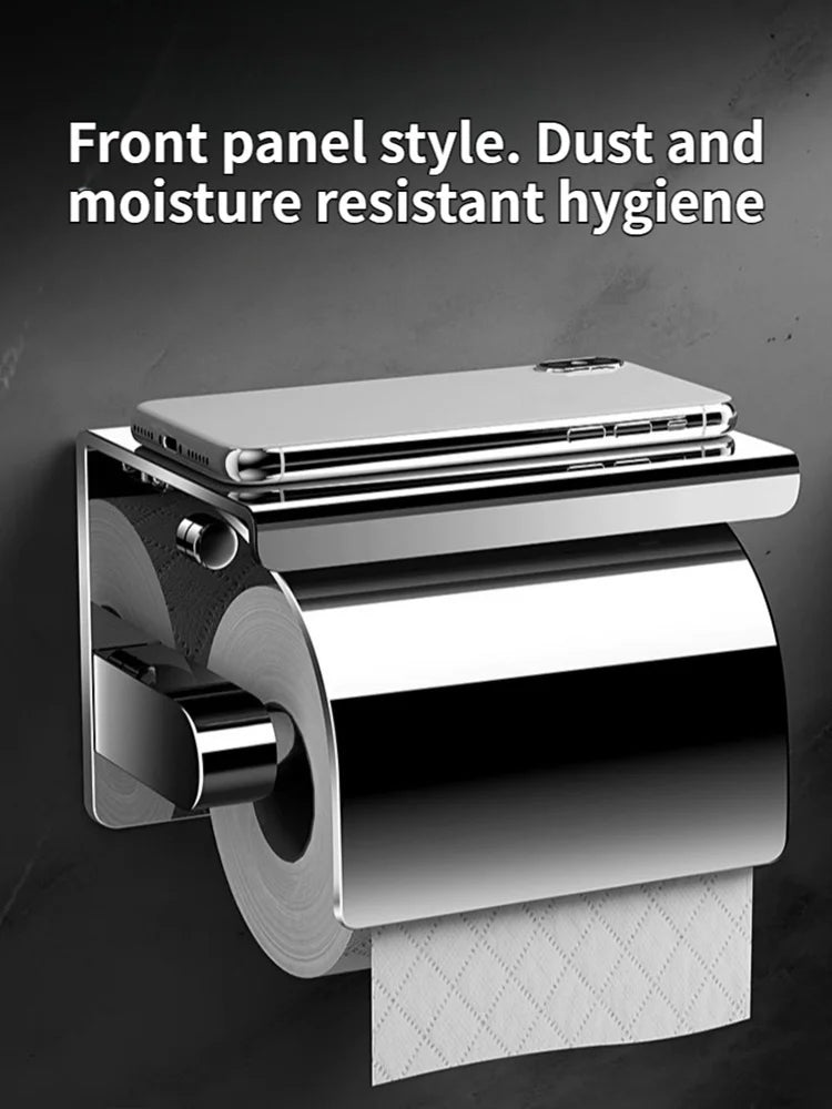 Wall Mounted Paper Roll Holder With Shelf And Dust Protection Flap