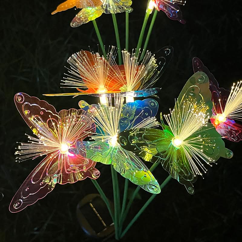 BUTTERFLYLIVA תאורת גן סולארית מפריבי זכוכית בצורת פרפר — עיצוב חוץ צבעוני וזוהר