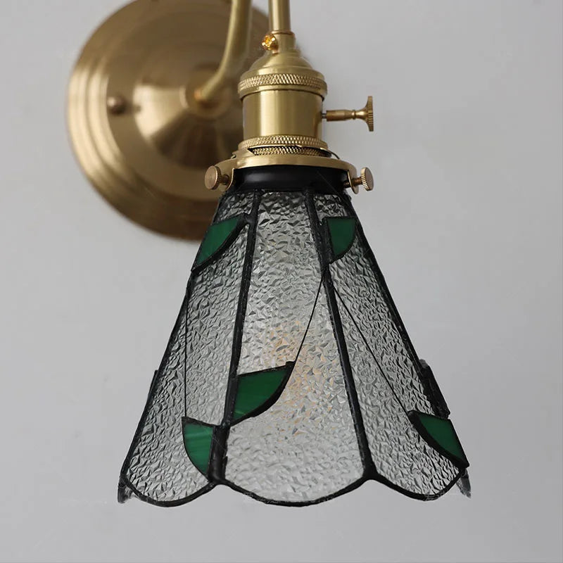 Tiffany Wall Lamp With Stained Glass, Brass, E27 Retro Style, Toggle Switch