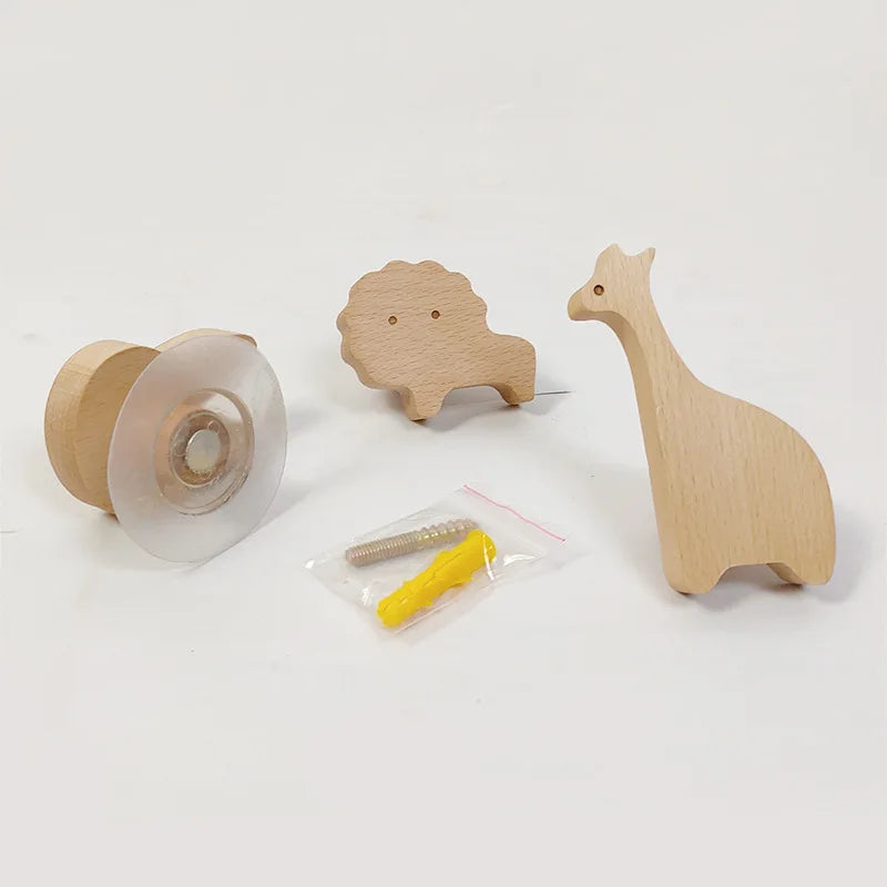 Wooden Animal Wall Hooks Self Adhesive Coat Rack For Kids Room Scandinavian Wall Decor